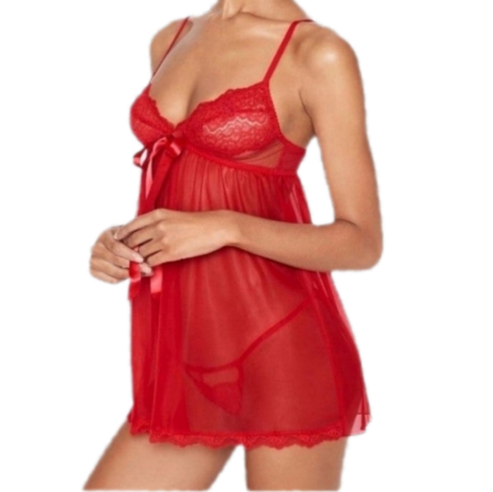 Victoria's Secret red babydoll top & panty set New